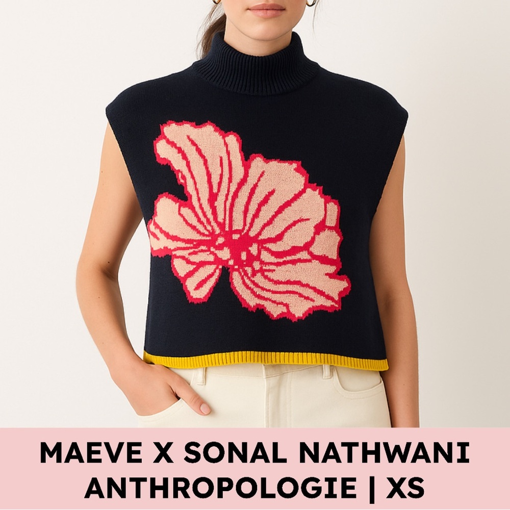 Maeve x Sonal Nathwani Floral Knit Sweater Vest Cropped Botanicalcore XS